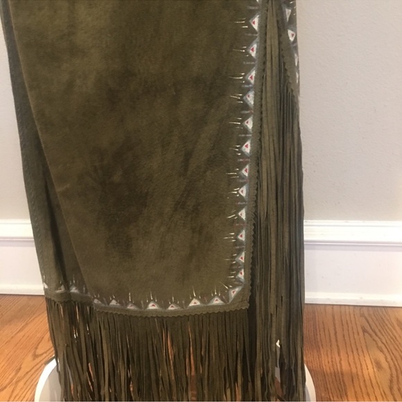 Patty Lewis Patricia Wolf leather fringe jacket skirt hand painted Indian ponies - Picture 5 of 8